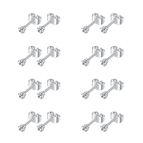 Stud Earrings for Women Stainless Steel Small Cubic Zirconia Stud Earrings Set for Women