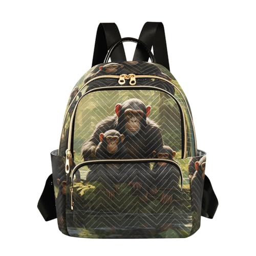 Small Fashion Backpack for Women Chimpanzee Family Forest Print Ladies Travel Daypack Aesthetic Shoulder Bag