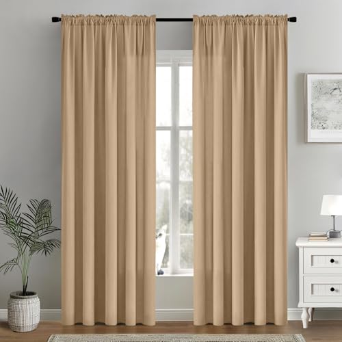 Image of MIULEE Brown Semi Sheer Privacy Curtains Drapes 2 Panels 52W x 90L | Semi sheer privacy, non-see-through, light filtering, fits kitchen, bathroom, bedroom