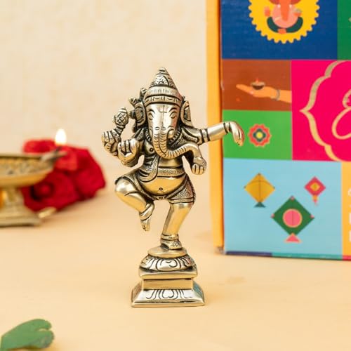 Image of Ekhasa 100% Pure Brass Ganesha Idol with Gift Box | Pital Ganpati Murti Vinayagar Statue for Pooja Room Home Decor Office Desk | Religious Housewarming Griha Pravesh Wedding Gift