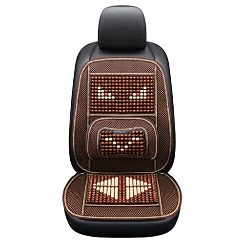 homeemoh Natural Wood Beaded Seat Cover with Cooling Ventilated Mesh, Massage Seat Cushion with Lumbar Support for Car/Truck Driver