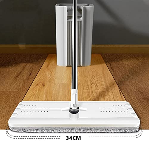 AnraM Wischmopp/flacher Bodenwischer zum Drücken und Eimern, Set mit Handwäsche, Bodenwischer, Haushaltsreinigungswerkzeug mit 2 Mikrofaser-Pads, 360° drehbarer Moppkopf, Bodenreinigungssystem, – Bild 5