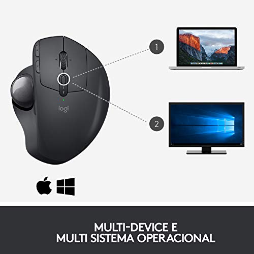 Mouse sem fio Logitech Trackball MX Ergo com Ajuste de Ângulo, Conexão USB Unifying ou Bluetooth com Easy-Switch para até 3 dispositivos e Bateria Recarregável glide
