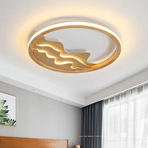 FCX-LIGHT Paysage Creative LED Plafonnier Lampe De Plafond Rond en Bois LED Lumineux Creux pour Cuisine D'hôtel Salle D'étude,Neutrallight,63CM Cover