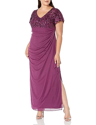 Image of Alex Evenings Women's Long Stretch Sequin Bodice Mother of The Bride Dress with Empire Waist (Petite and Regular Sizes)