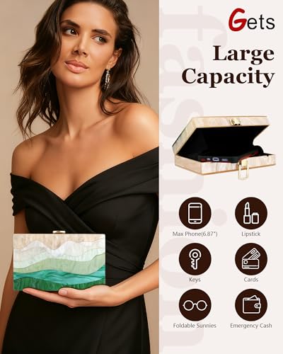 Image of Gets Acrylic Purses and Handbags for Women Multicolor Perspex Geometric Patterns Box Clutch Banquet Evening Crossbody Handbag