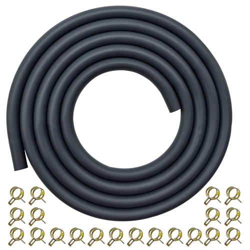 YGQ Ø 6mm Kraftstoffleitung 1/4 Benzinschlauch für Kawasaki Kohler Briggs & Stratton Kleine Gas Diesel und Generatoren mit 20 Schlauchschellen Schwarz 2.4 Meter Kraftstoffschlauch