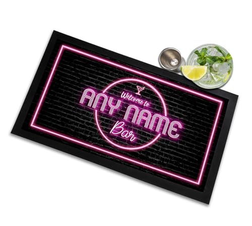 Bar Runner Mat - Personalised Pink neon, Cocktail Party, Home bar Accessories