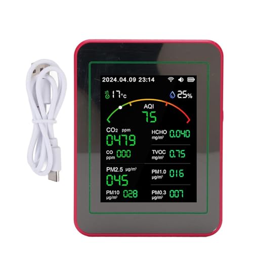 SEAFRONT Monitor de Calidad del Aire Probador WIFI Medidor Interior Detector 15 en 1 CO2 TVOC HCHO PM2.5 Temperatura Humedad con Pantalla HD de 2,8 Pulgadas Batería de 2000 MAh para (Tipo 2)