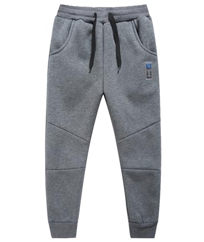 YOUNGSOUL Jungen Sporthose Gefütterte Jogginghose Kinder Sweathose Thermo Hose Grau 134-140/Größe 140