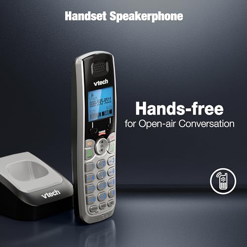 Image of VTech DS6101 Accessory Handset for DS6151 Series, Black /Silver | 2-Line Cordless Phone, Answering System, Expandable up to 12 Handsets, Intercom & Conference