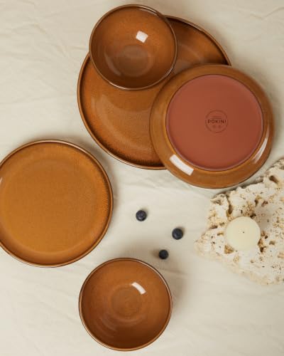 Image of Pokini Stoneware Dinnerware Sets for 4, 12pcs Plates and Bowls Sets Dishes