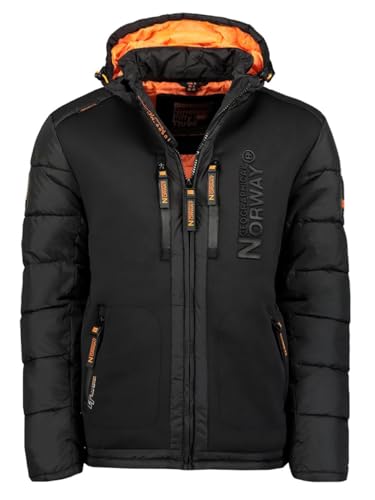 Geographical Norway - Giacca trapuntata da uomo invernale con cappuccio, giacca calda, imbottita taglie S-7XL, per attività outdoor, sci, snowboard, per inverno/autunno, IMS Production, Nero , XXXXL