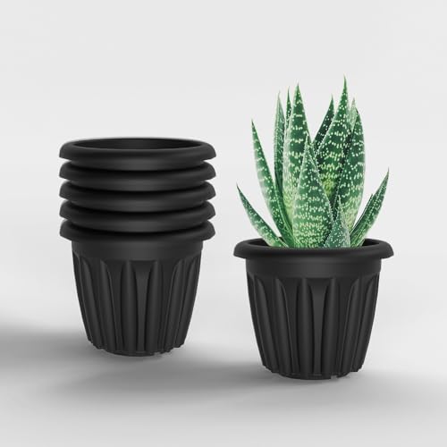 Image of YUCCABE ITALIA SHERA Floot Plastic Flower Pot Round Planter Suitable for Indoor Outdoor Kitchen Garden (Grey, 6 INCH - 6 Pcs)