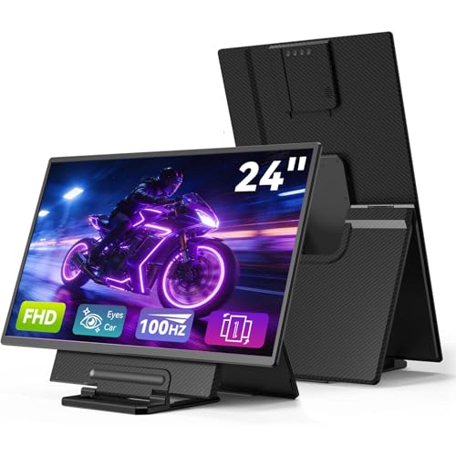 Image of Large Portable Monitor 24 inch - 1080P FHD 100Hz Travel Monitor, 125% sRGB IPS Laptop Screen Extender, VESA Compatible, Height Adjustable Detachable Stand with USB-C HDMI for Work Gaming Office Home