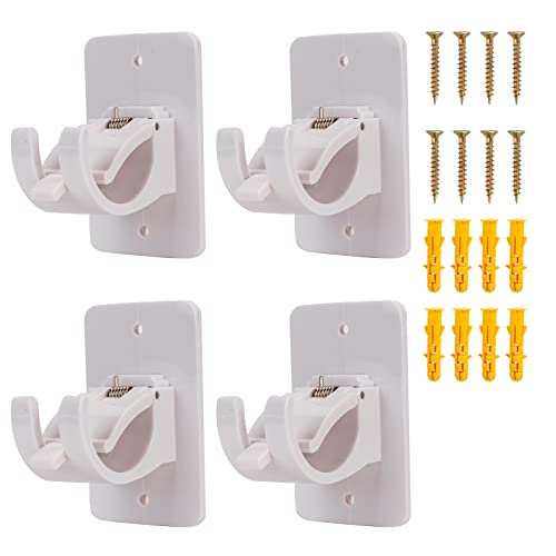 4PCS White Curtain Pole Bracke?No Drill Curtain Rod Brackets Self Adhesive Curtain Rod Hooks Curtain Hangers for Poles Less Than 40mm in Diameter Pole with Screws (Curtain Rod Not Included)