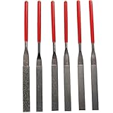 Drilax 6 Pcs Diamond Flat File Set Grit 40 80 150 240 400 600 Wide and Heavy Weight Thick Blades PVC Handles Professional Quality High Density Diamond Coated Flat Glass Jewelry Tool Sharpening