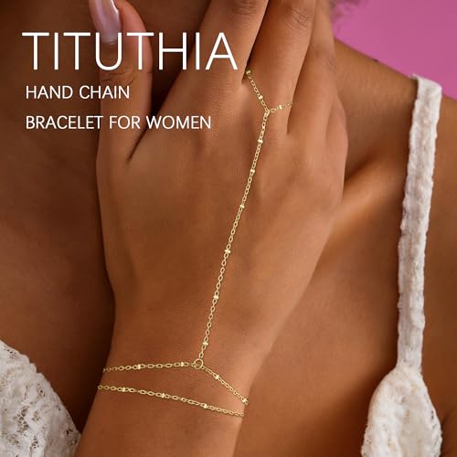 Gold Bracelets for Women Trendy, Dainty Gold Hand Chain Bracelet Stack 14k Gold Plated Finger Ring Bracelet Hand Chain Cz Layered Beaded Gold Bracelets for Women Non Tarnish Gold Jewelry Gift4