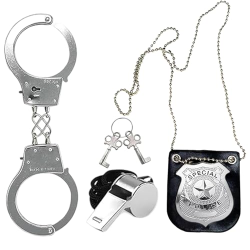 GUTERTOP Handschellen Kinder Echt Stahl, Polizei Zubehör Set Mit Abzeichen...