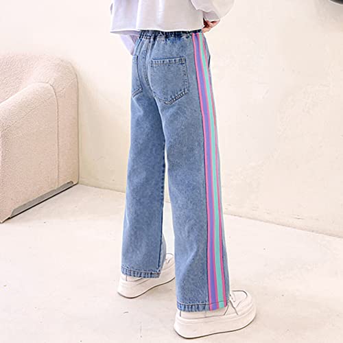 Kids Girls Stylish Denim Pants Stretch Waistband Wide Straight Leg Bootcut Jeans Casual Distressed Loose Jeans Trousers3