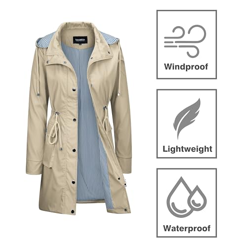Womens Rain Trench Coat Waterproof with Hood Lightweight Raincoat Long Trench Raincoat Striped Lined Rain Jackets4