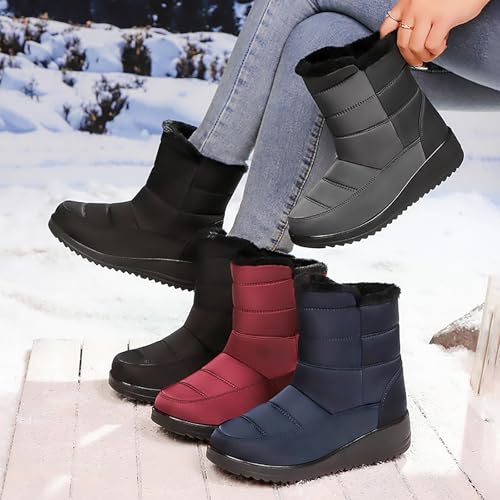 Women'S Warm Fur Lined Winter Snow Boots Comfortable Non-Slip Outdoor Slip-On Wedge Waterproof Ankle Boots For Walking Vacation3