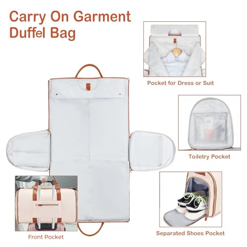 Garment Bag Duffel Bag Suit Travel Bag for Travel,Large PU Leather Duffle Bag for Women Men,Waterproof Garment Bags for Travel with Built-In Shoe Pocket,3 in 1 Hanging Suitcase Suit Travel Bags, White3