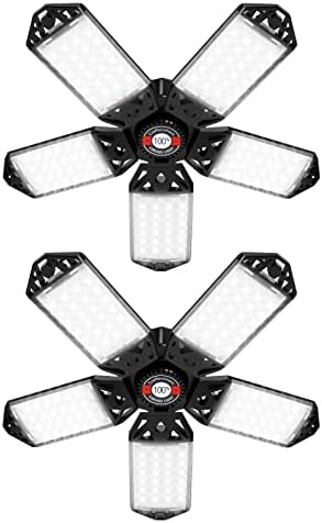 LED Garage Light 2 Pack - 160W Led Shop Light, 16000 Lumen 360° Lighting Garage Lights Ceiling LED with 5 Adjustable Panels, 6500K Daylight for Barn Workshop Basement Support E26/E27 Screw Socket