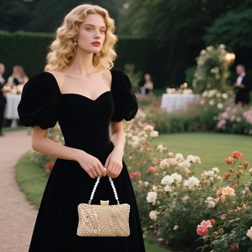 Image of Gets White Pearl Clutch Purses for Women Wedding Bride Evening Bag Formal Party Clutches Tote Handbag Prom Shoulder Bags