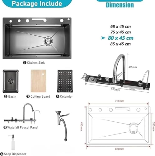 Image of EVANEX Kitchen Sink 30 inchx18 inchx9 inch Inch Piano Kitchen Sink Multifuctional LED Pannel & Digital Display 304 Grade Stainless Steel Black Finish with Integrated & Pull Down Faucet