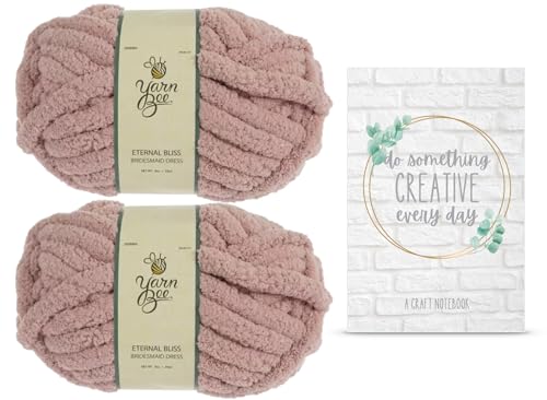 Eternal Bliss Yarn from Yarn Bee, Jumbo Chunky Chenille Yarn for Knitting, Crocheting, and Crafts, 2 Pack Bundle with Craft Notebook from Pro31 Press (Bridesmaid Dress)