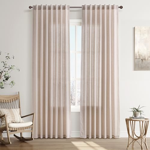 Image of Joywell Linen Curtains 84 Inches Long for Living Room Oatmeal