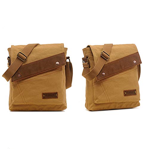 Mens Messenger Crossbody Bag Canvas Shoulder Bags Travel Casual Sling Bag Women Purse Bags for Work Business (Khaki)2