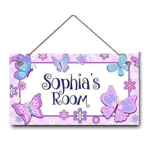 Personalized Name's Pretty Purple and Pink Butterflies Nursery Kid's Children's Girls Bedroom Door Sign Wood Plaque Sign Wall Decor Gift