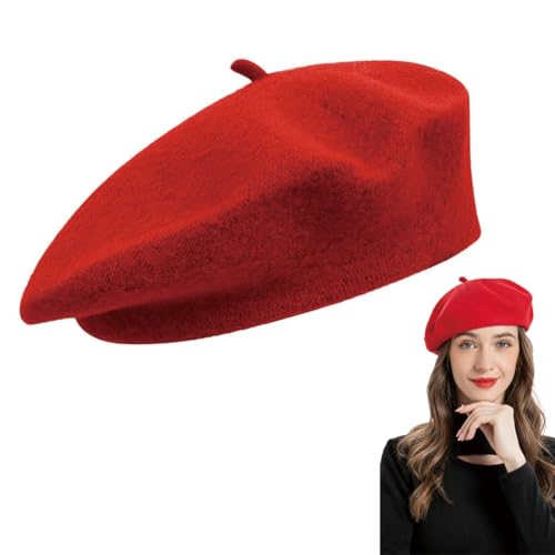 XURJUMI Basco Donna Cappello Basco Lana Classico Cappello Francese Baschetto Uomo Berretto Francese Vintage Cappello Parigino Elegante Moderno Cappello da Pittore-Rosso