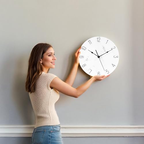 Upper Decor 24U12902 Modern White Wall Clock With Marble Design thumb #3