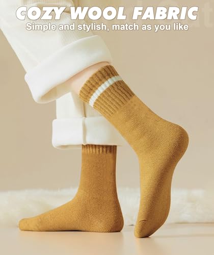 Image of IIG 5 Pairs Women's Vintage Style Thick Wool Warm Winter Crew Socks