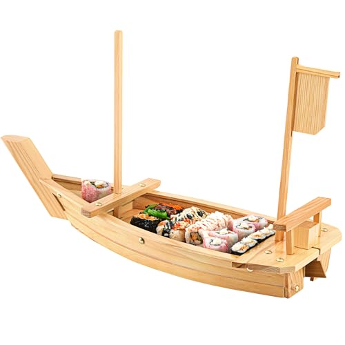 Juexica 24 Inch Wooden Sushi Boat Serving Tray Japanese Pine Wood Sushi Plate for Restaurant Home Wedding & Party Decorative Food Display Board for Sashimi & Appetizers (Light Wood Color)