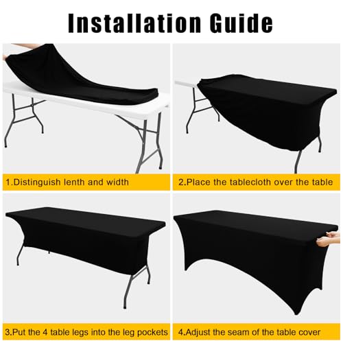 Smiry 2 Pack Spandex Table Cloth 6FT, Elastic Fitted Stretch Tablecloths, Washable and Wrinkle Free Rectangular Patio Table Cover for Outdoor, Wedding, Banquet & Parties (Black, 72Lx30Wx30H Inch)