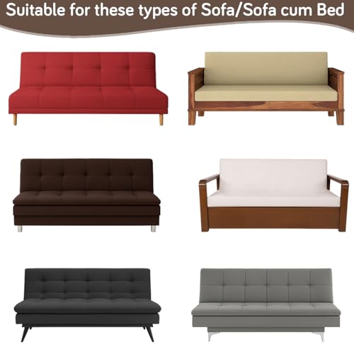 Image of HOKIPO 280 GSM Armless Sofa Cover for Sofa Cum Bed, Stretchable Elastic Futon Slipcover - 'Aria Nova' Medium, Mocha Brown (AR-6702-BRN)