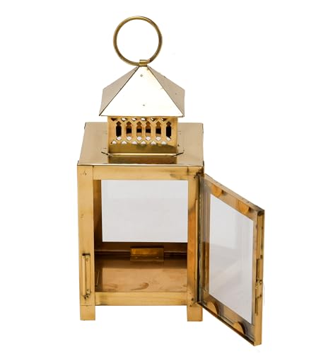 Image of Handicraft Akhand Diya with Glass Cover Brass, Akhand Diya for Home Temple puja, Hanging Table Lantern