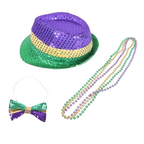 Ipetboom Bow Tie Boys Carnival Hat Set Sequin Necklace Hat Prop Bow Tie Necklace Stage Performance Costumes