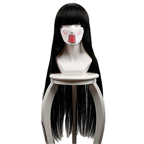 Vista 4 de Peluca de anime Kakegurui compulsivo de Jabami Yumeko, disfraz de cosplay para mujer, pelo largo negro, pelucas de fiesta de Halloween, REYHS