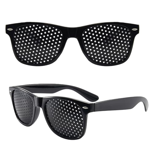 Rumgug - Gafas estenopeicas unisex de 2 piezas, gafas de rejilla con soportes plegables, estenopeica gafas de descanso sol con agujeros de moda pequeño agujero para reducir la fatiga (blanco), Negro /