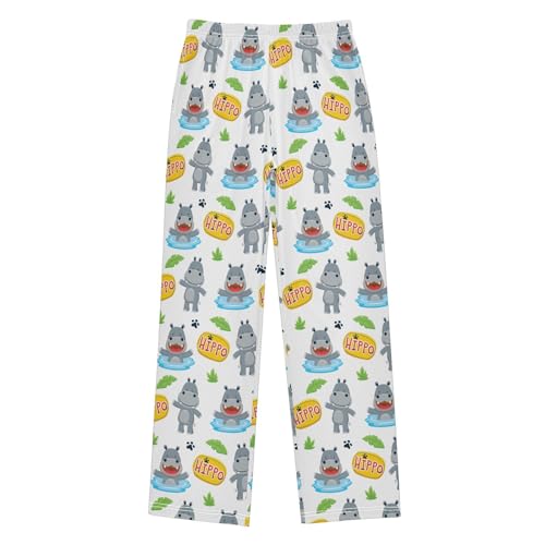 ZZXXB Hippo and Footprint Boys Long Pants Soft Trousers Elastic Waist Kids Lounge Bottoms with Pockets S-XL