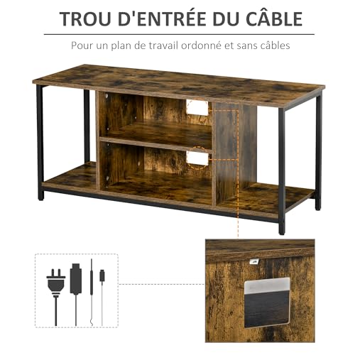 HOMCOM Meuble TV 110 cm, Meuble télé pour téléviseur jusqu'à 55 Pouces avec Compartiments Ouverts et étagère réglable, Banc TV Industriel pour Salon, Chambre à Coucher, Brun Rustique – Image 5