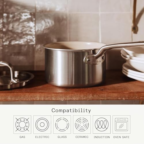 Image of Made In Cookware - 2 QT CeramiClad Non Stick Saucepan with Lid - 5-Ply Stainless Clad with Stay-Cool Handle - Professional Cookware - Crafted in Italy - Induction Compatible