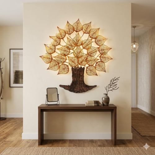 Image of Bharat Art Metal Iron Wall Art Decor for Home Bedroom Living room Cafe Interior Decorative | Elegant Wall Hanging Sculpture with LED Light | Gift Item | Tamrind Tree | 30X2X30 INCH | CW039