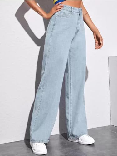 Image of Glossia Denim Baggy Jeans for Women | Stretchable High Waist Straight Fit Jeans for Women | High Rise Stretch Denim | Loose Fit Plus Size Denim (Sizes - 24 to 44) WJ32-1205-$