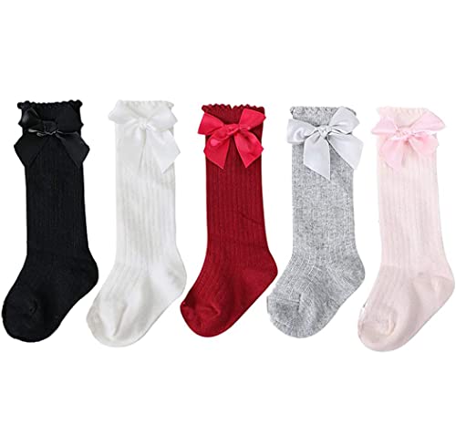 Sywwlov Baby Girls Knee High Socks Toddler Big Bow Tube Ruffled Long Stockings Cotton Socks